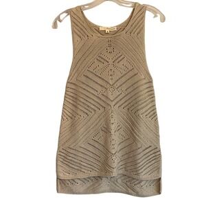 Rewind Beige Pointelle Knit Tank Top Geometric Diamond Scoop Neck Medium